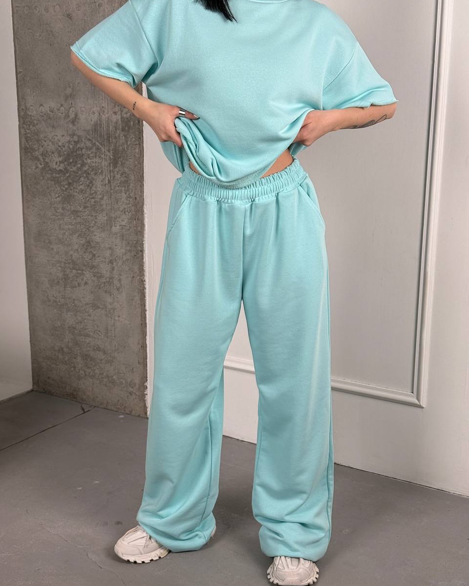 Women's Two-Piece T-Shirt and Pants Set Crew Neck Short Sleeve Macaron Colors