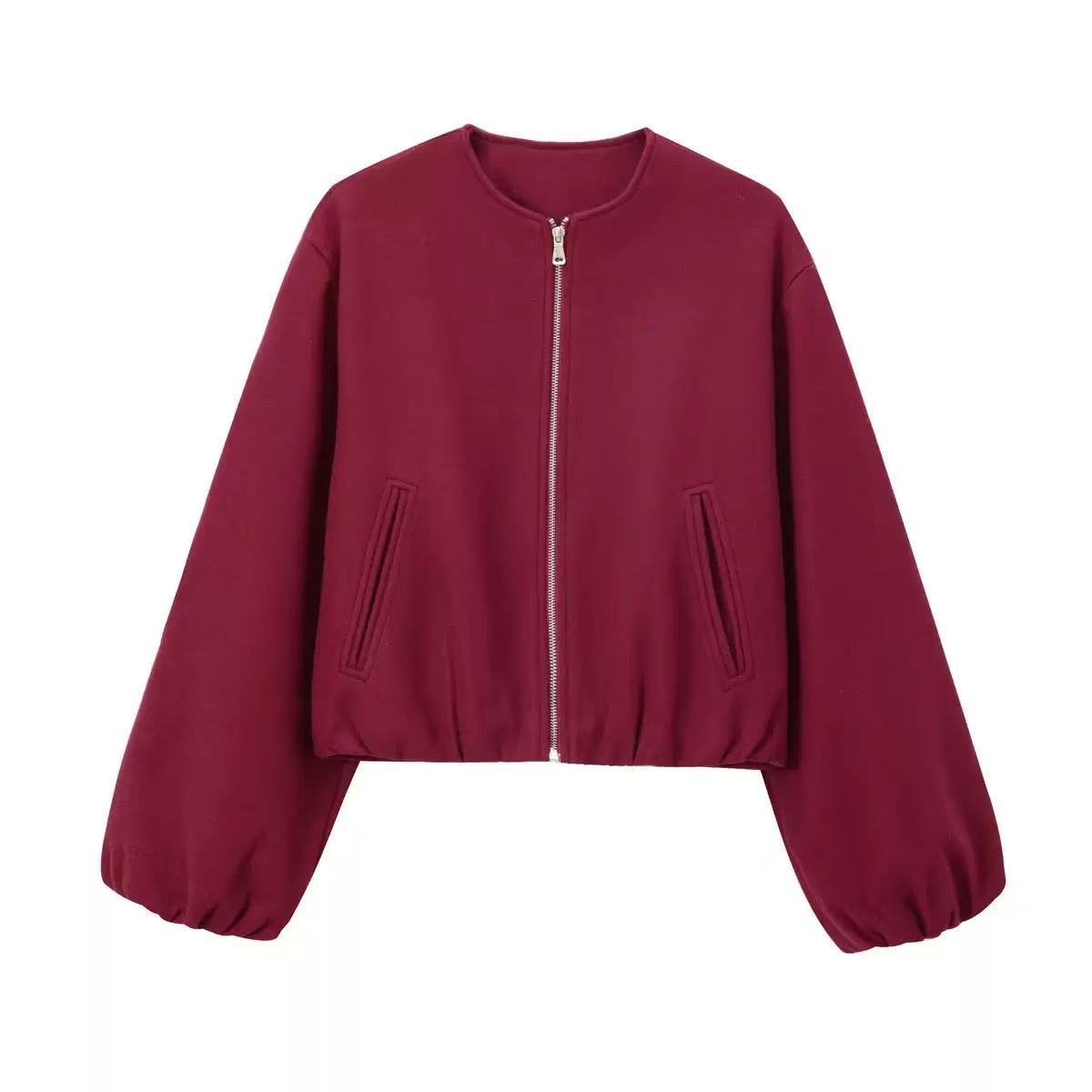 Women's Soft Cropped Bomber Jacket with Round Neck