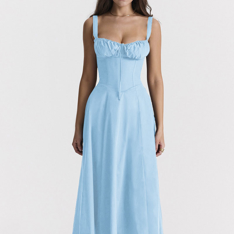 Women's Sleeveless Spaghetti Strap French Dress with Waist