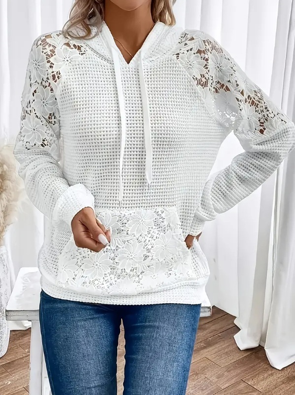 Elegant Women's Solid Lace Panel Long Sleeve T-Shirt Top