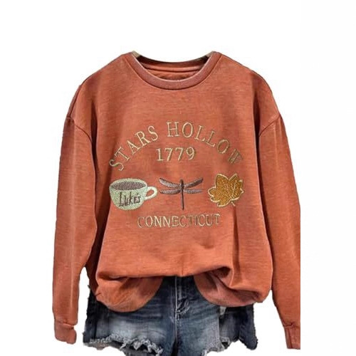 Women's Coffee Dragonfly Maple Leaf Letter Print Crewneck Sweatshirt