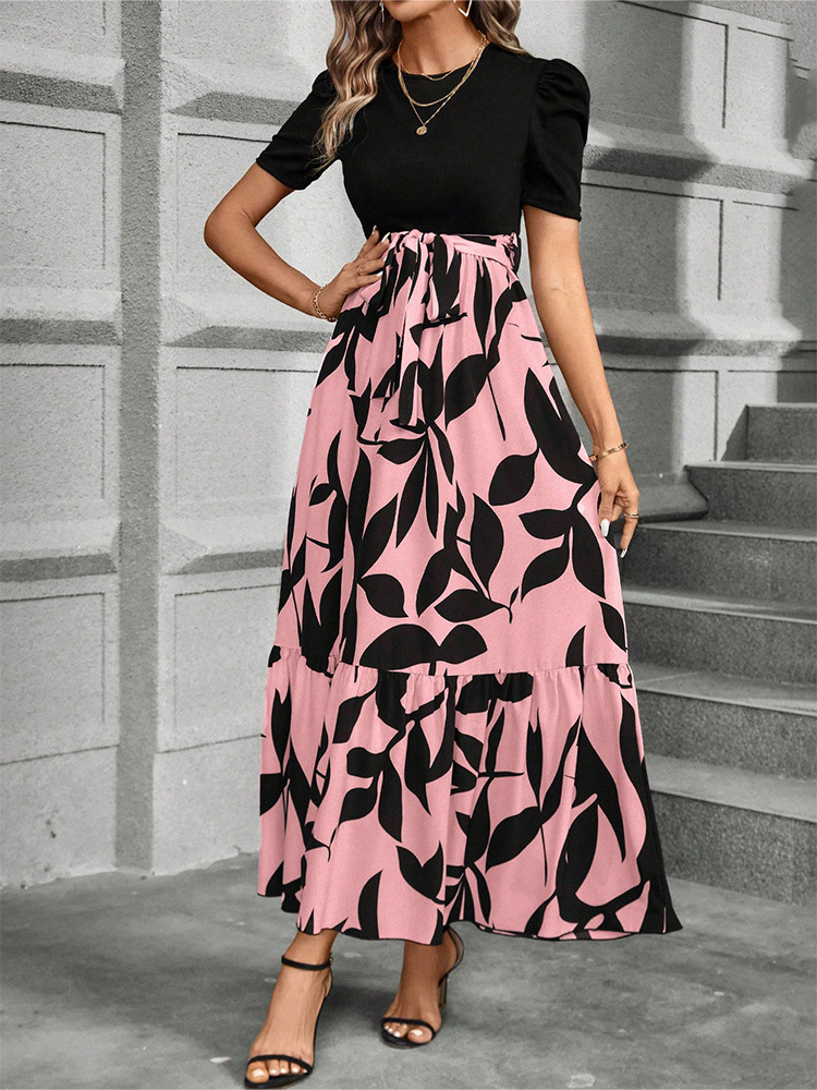 Floral Print High Waist Chiffon Midi Dress