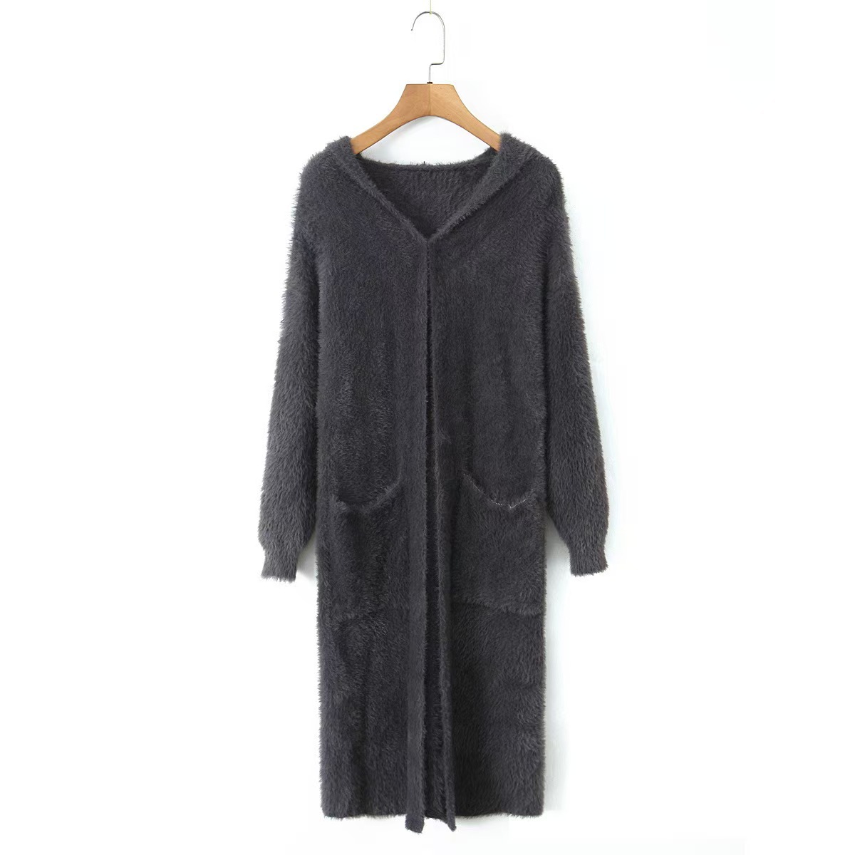 Mohair Hooded Pocket Midi Cardigan Sweater
