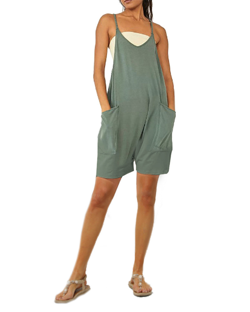 Women's Solid Color Zip Pocket Cami Jumpsuit with Wide Leg
