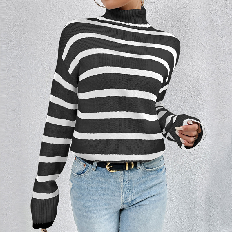 Women's Loose Striped Turtleneck Knit Sweater