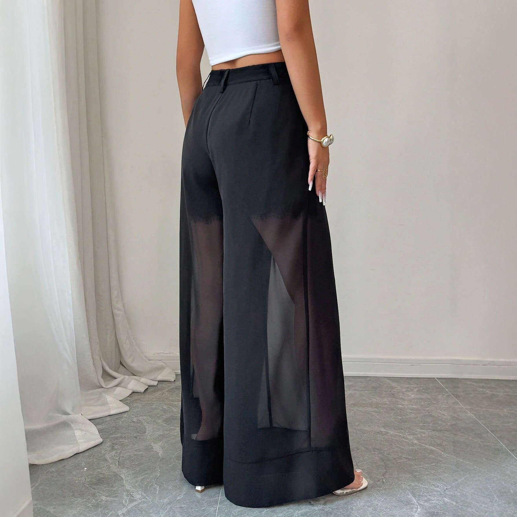 Women's High-Waist Wide-Leg Straight Pants Loose Drape Floor-Length