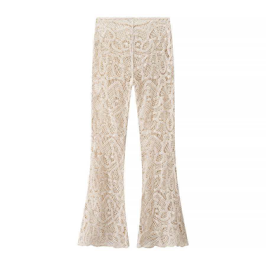 Women's Hollow-Out Flared Pants Solid Color Commuter Style