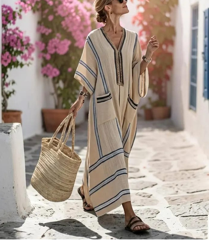 Women's Animal Print A-Line Midi Dress Long Sleeve Crew Neck Casual
