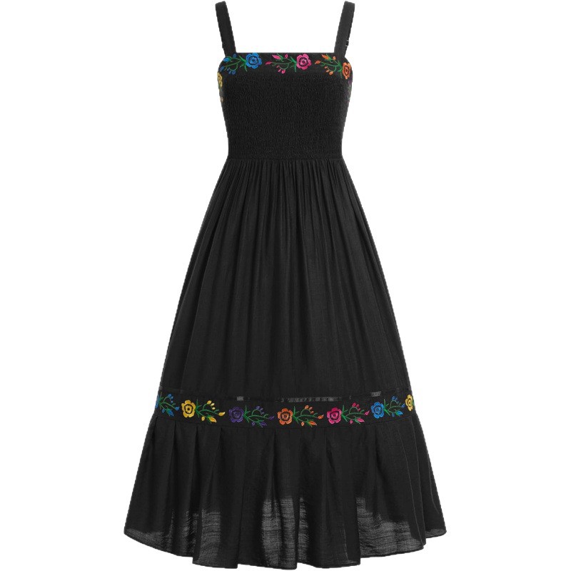 Floral Embroidered Sleeveless A-Line Midi Dress