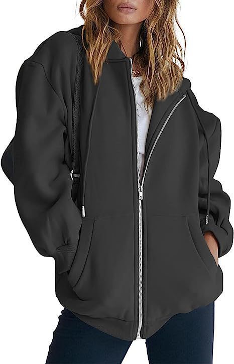 Women's Minimalist Solid Print Zip-Up Hoodie