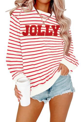 Striped Letter Merry Print Crewneck Sweatshirt