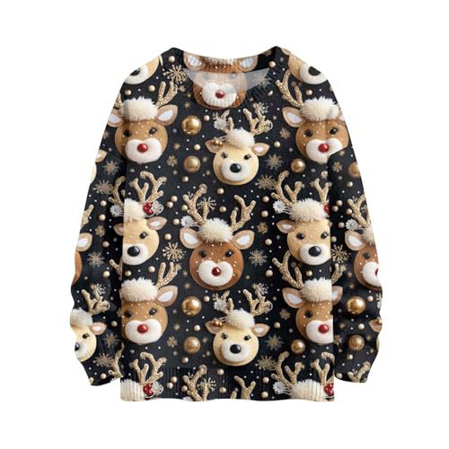 Women's Christmas House Reindeer Print Crewneck Sweatshirt