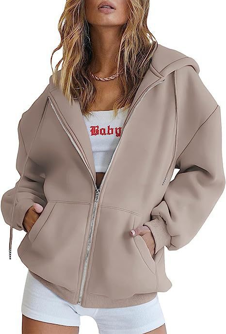 Women's Minimalist Solid Print Zip-Up Hoodie