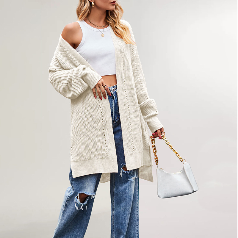 Women's Solid Color Loose Knit Cardigan with Pockets