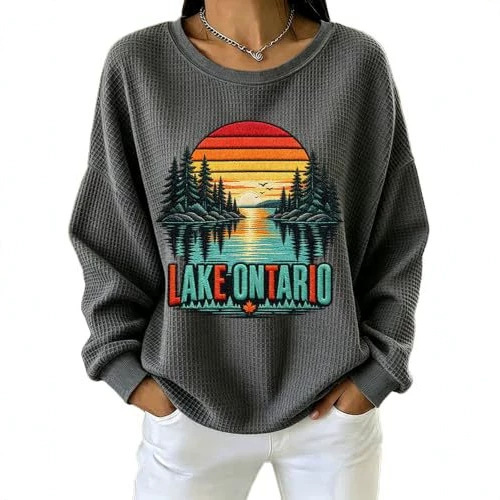 Forest Tree Sunset Print Crewneck Long Sleeve Pullover Sweatshirt