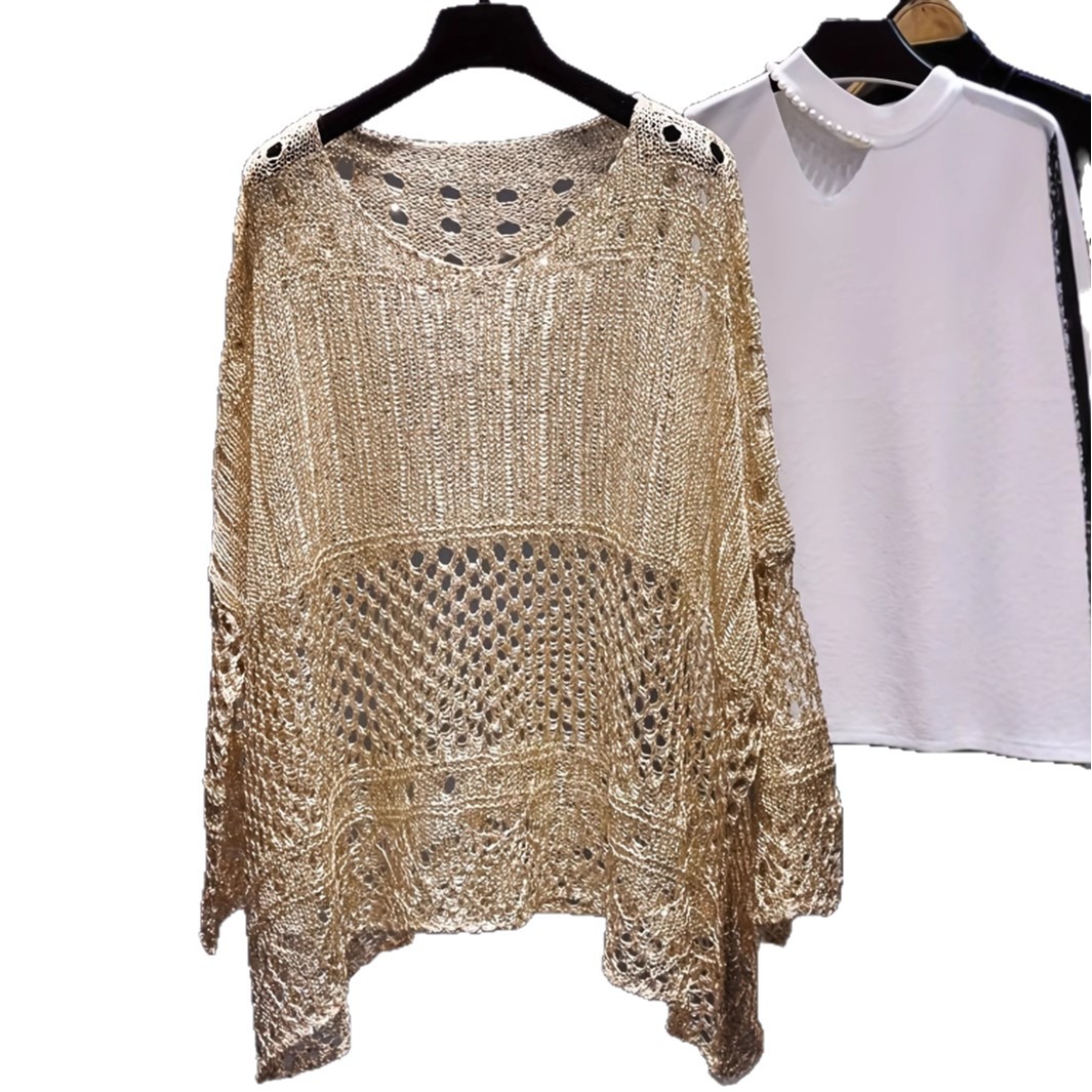 Women's Plus Size Hollow-Out Pointelle Knit Sweater