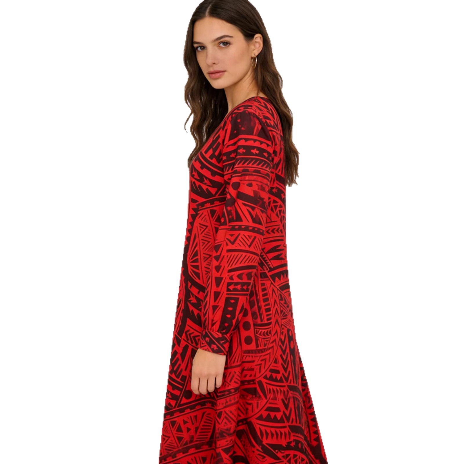 Women's Long Sleeve V-Neck Loose Bohemian Floral Print Maxi Dress