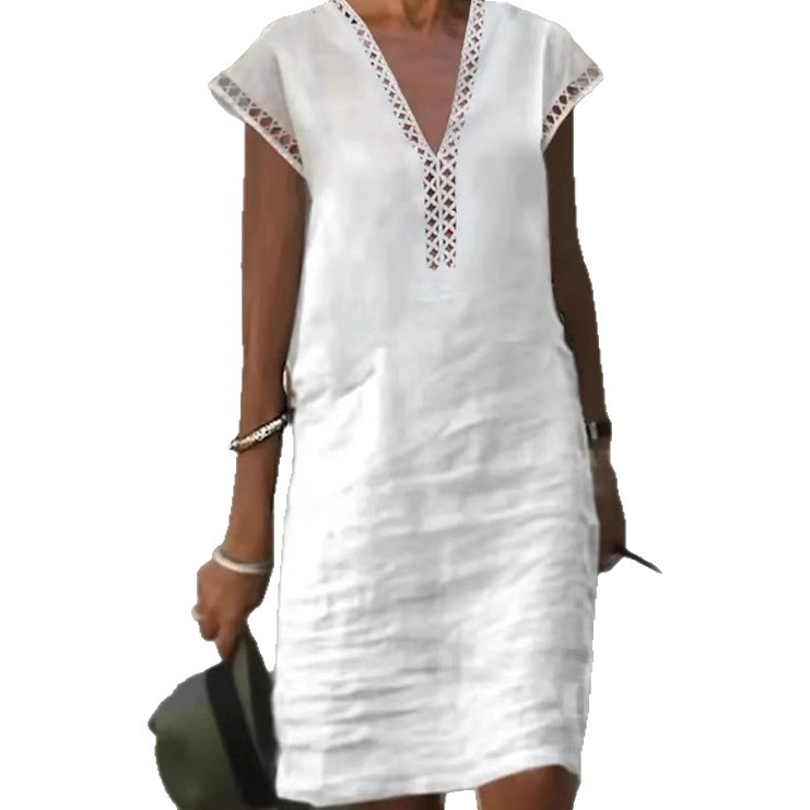 Women's Solid Cutout V-Neck Short Sleeve Casual Dress