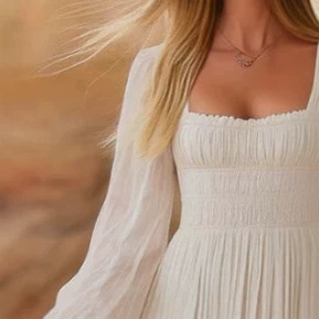 Boho Pleated Square Neck Lantern Sleeve High Waist Maxi Dress