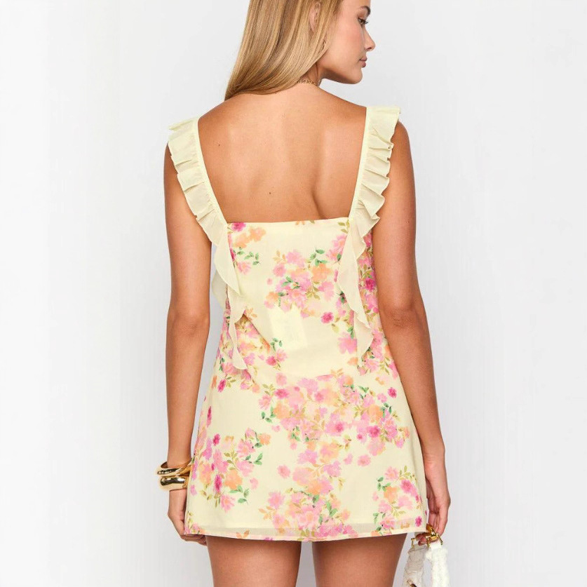 Elegant Floral Print Sleeveless Open-Back Midi Dress