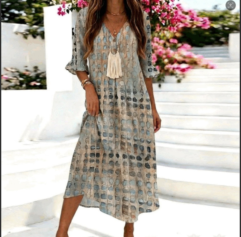 Women's Polka Dot Floral Print Pleated Midi Dress