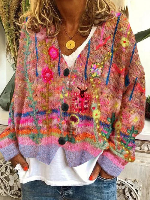 3D Print Open-Front Cardigan Soft Knit Sweater Coat
