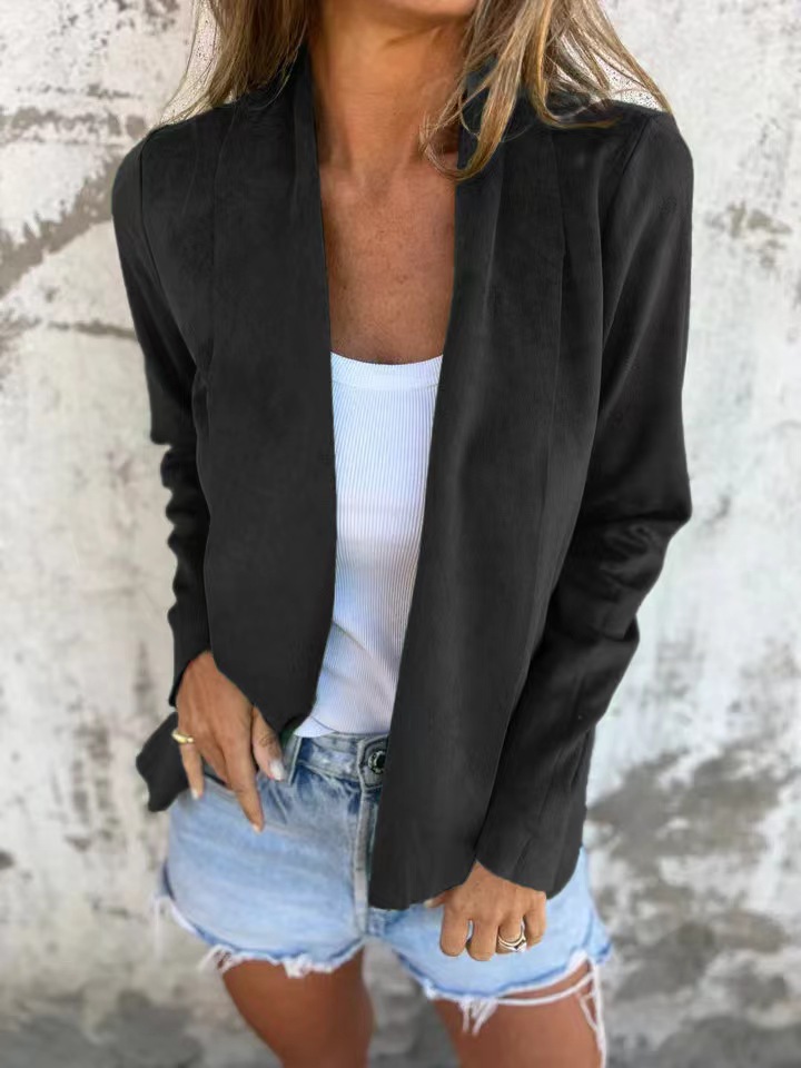 Faux Suede Open-Front Cardigan Solid Color Lightweight Women's Jacket