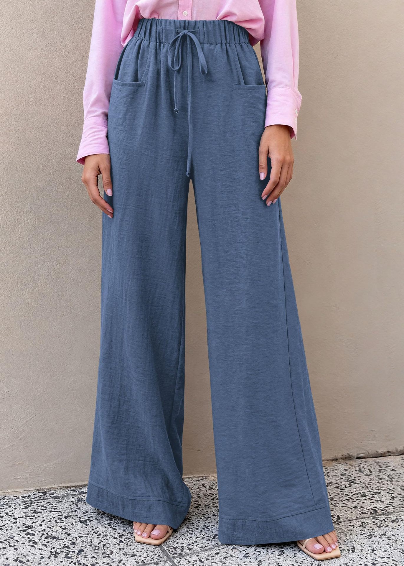 Women's High-Waist Wide-Leg Drawstring Pants Casual Solid Color