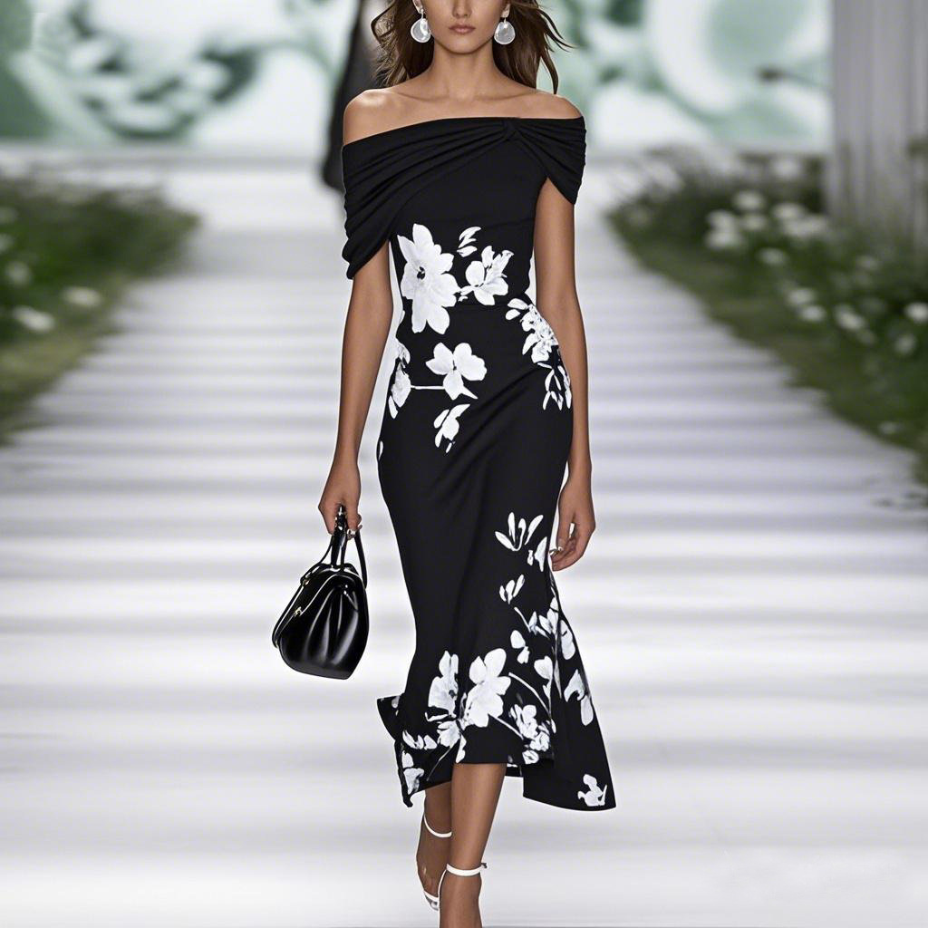 Women's One-Shoulder Digital Print Short Sleeve Bodycon Midi Dress