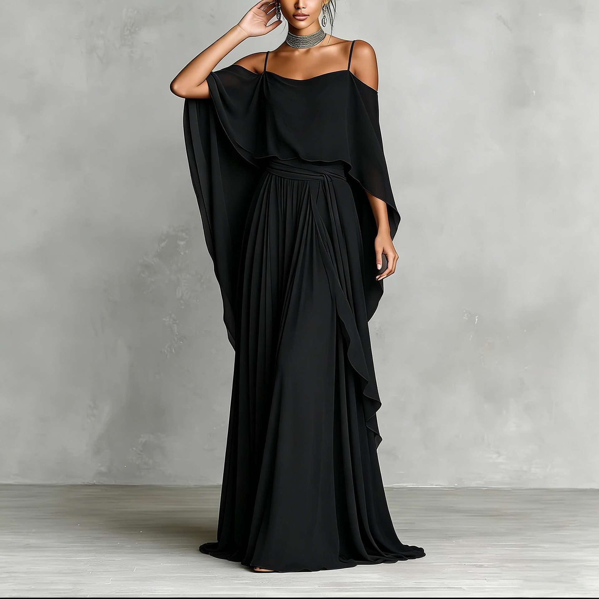 Elegant Off-Shoulder Long Dress Solid Color A-Line Party Gown