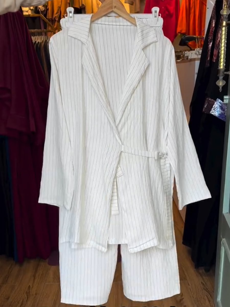 Women's Striped Two-Piece Blazer and Pants Set Casual Loose Fit