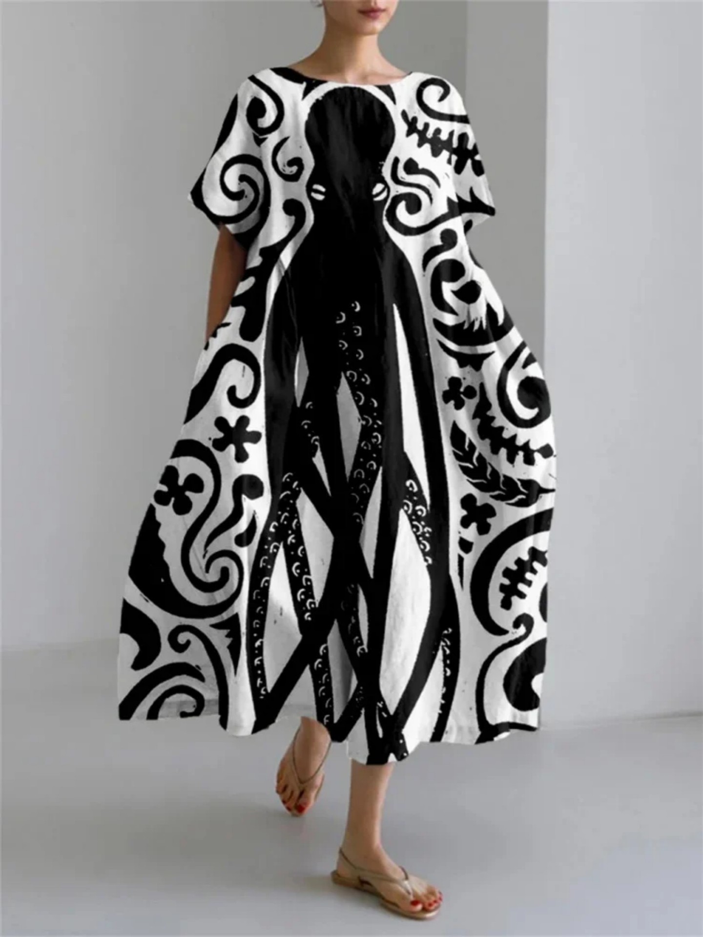 Women's Animal Print Casual A-Line Dress with U-Neck and Short Sleeves