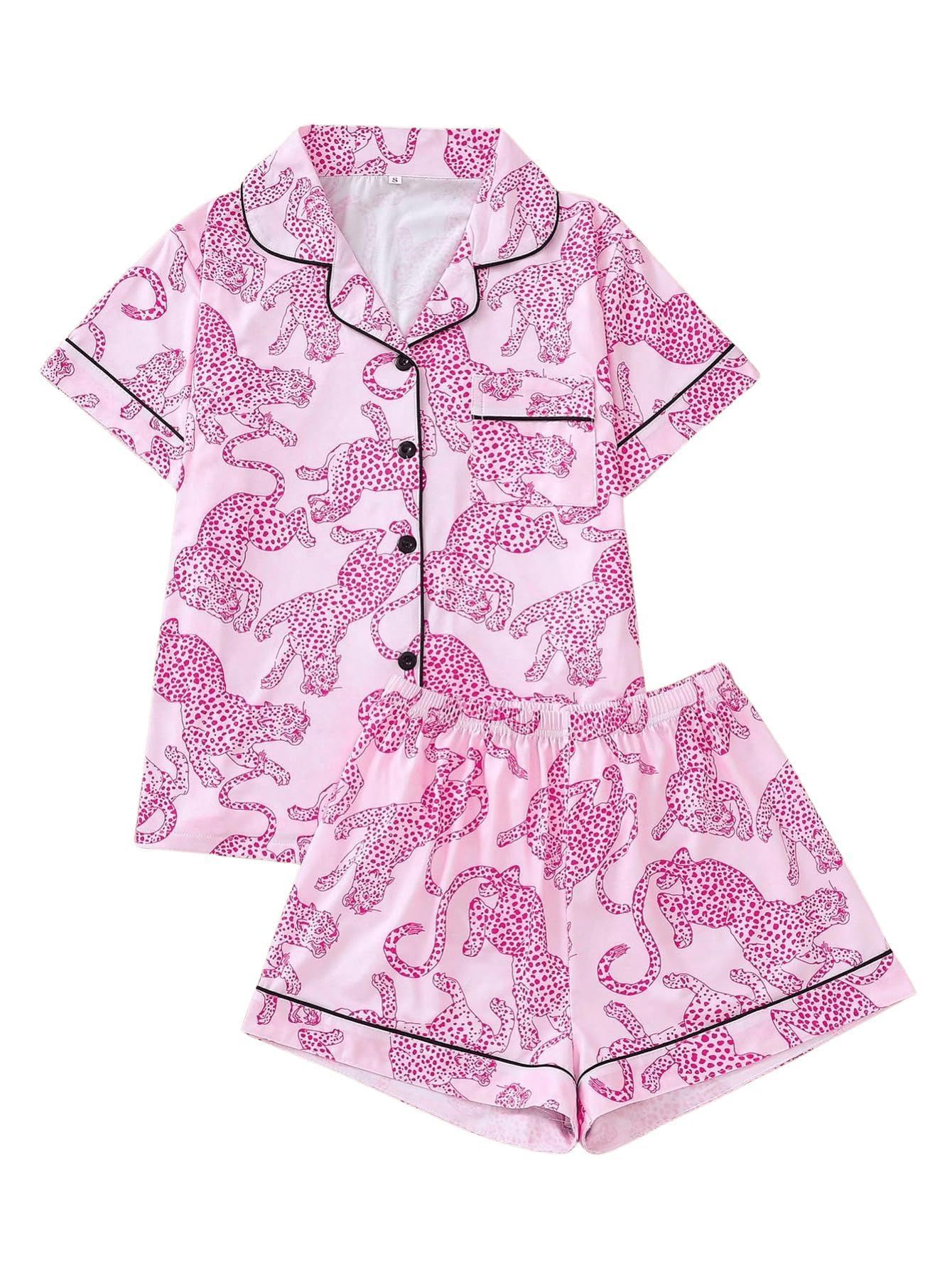 Women's Summer Hawaiian Print Short Sleeve Shirt Set