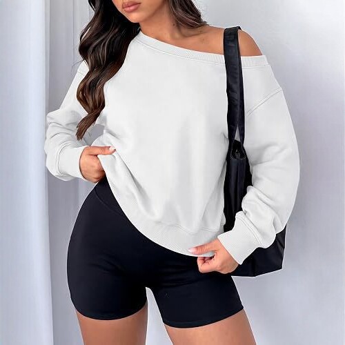 Women's Long Sleeve Crewneck Pullover Solid Color Loose Casual T-Shirt Sweatshirt