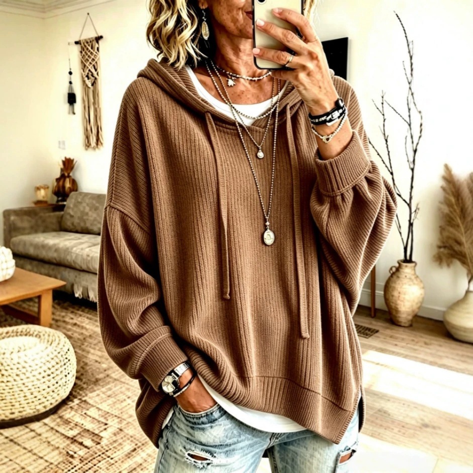 2026 Women's Knit Hooded Drawstring Sweatshirt Jacket Casual Loose Fit for Europe & America Cross-border Amazon Independent Site