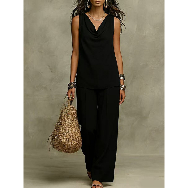 Women's Solid V-Neck Casual Two-Piece Set Short Sleeve Top