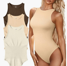Women's Sleeveless Ribbed Bodysuit One-Piece Swimsuit