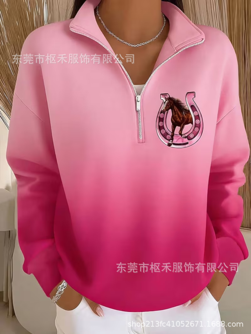 Women's Half-Zip Horse Track Print Hoodie