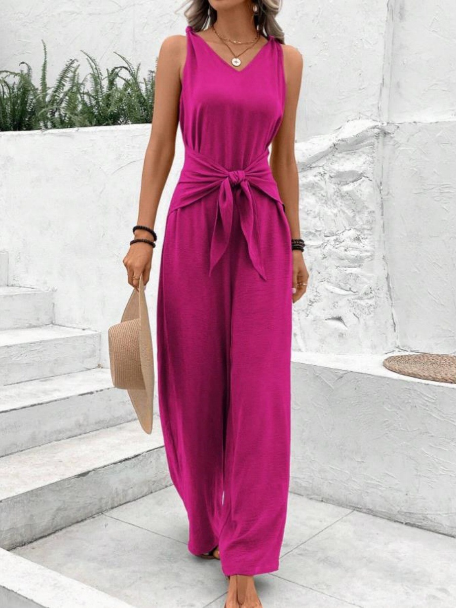 Women's Sleeveless Twist Knot Wide-Leg Jumpsuit