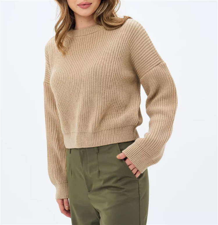 Loose Solid Color Distressed Crewneck Pullover Sweater Long Sleeve Mid-Length