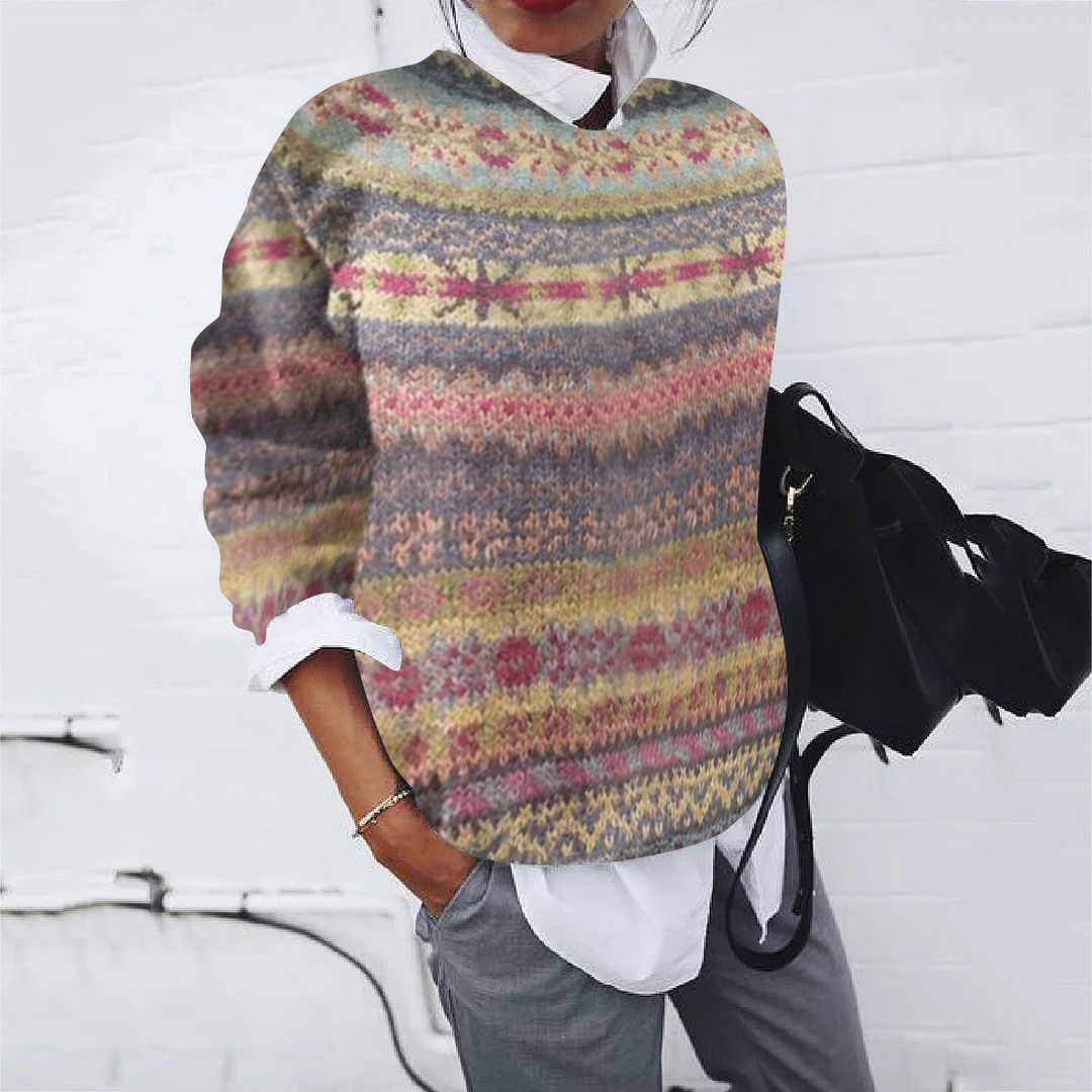Women's Colorblock Crewneck Pullover Knit Sweater Loose Fit