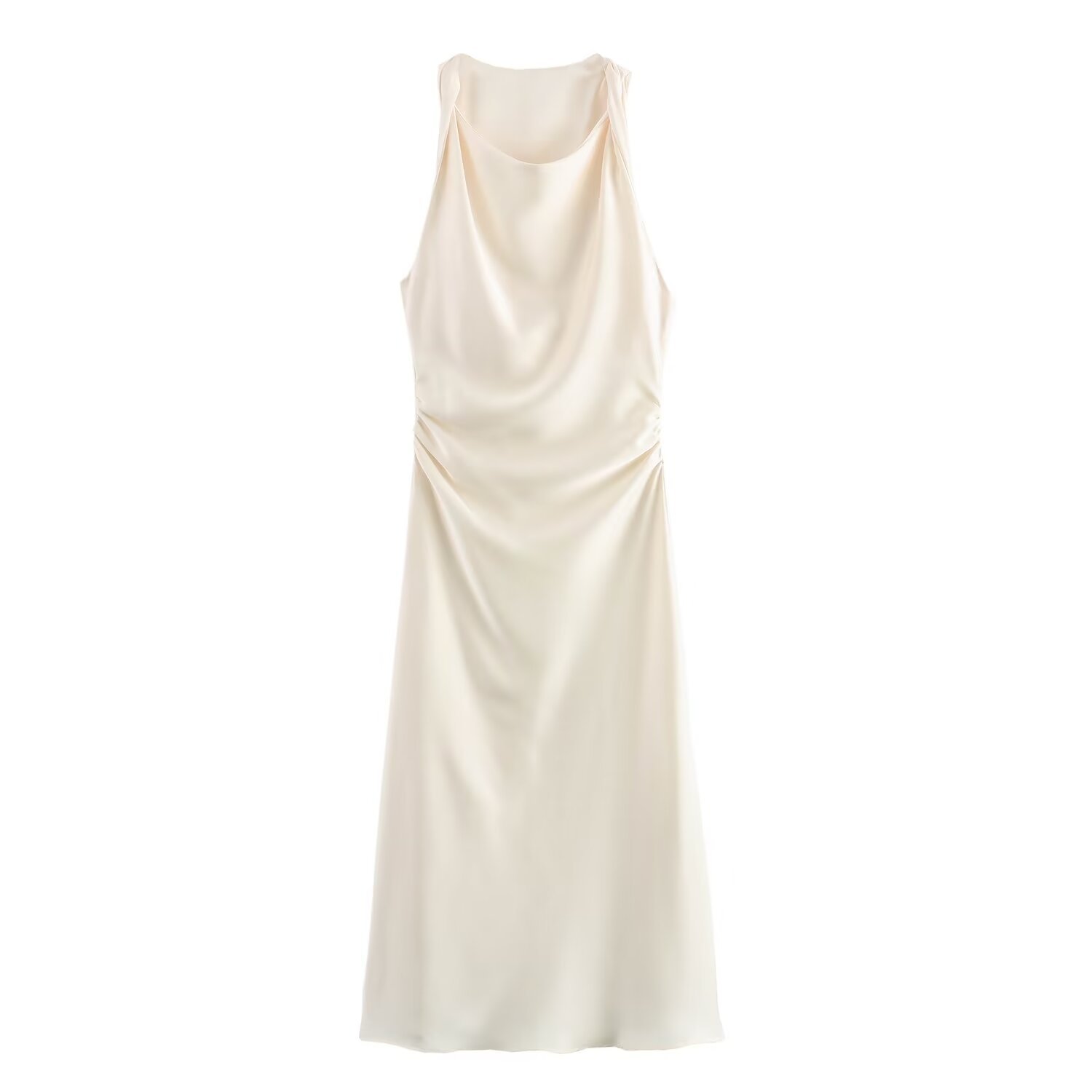 Satin-Feel Sleeveless Midi Dress