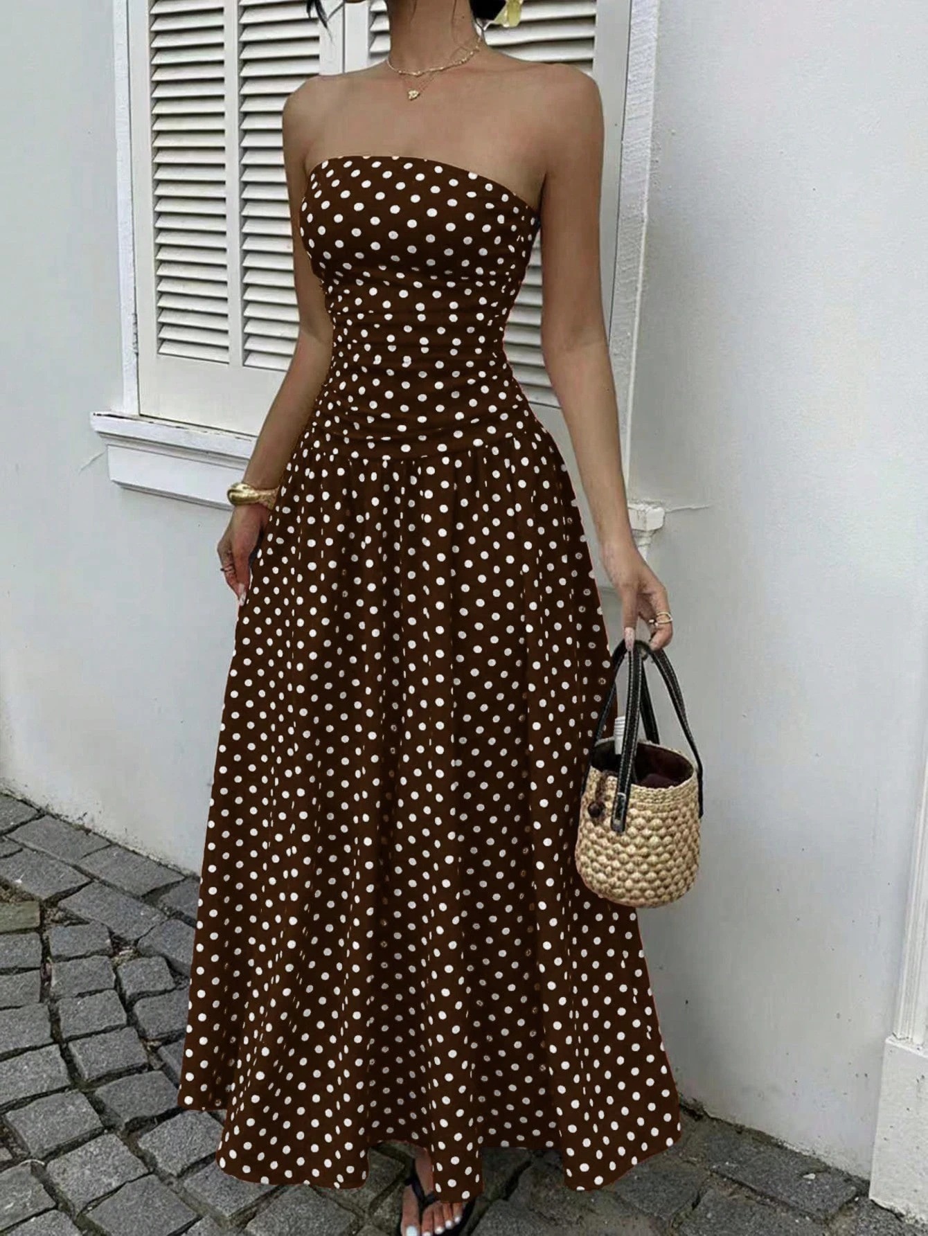 Sexy Off-Shoulder Polka Dot A-Line Dress with Waist-Cinching Slimming Evening Gown