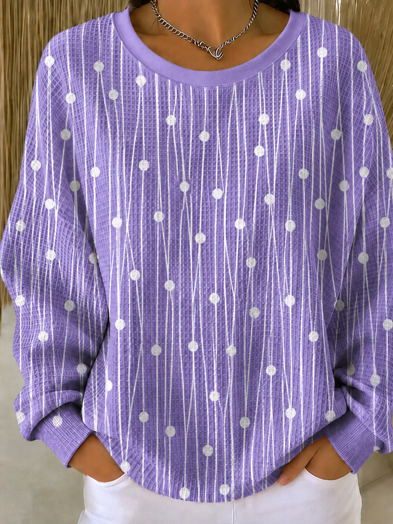 Women's Polka Dot Line Print Casual Sweatshirt