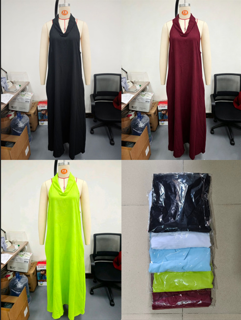 Women's Casual Solid V-Neck Long Dress