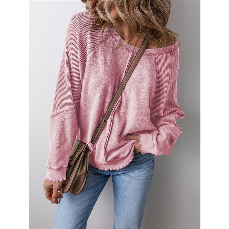 Women's Color-Block Crewneck Long-Sleeve Loose Pullover Sweatshirt