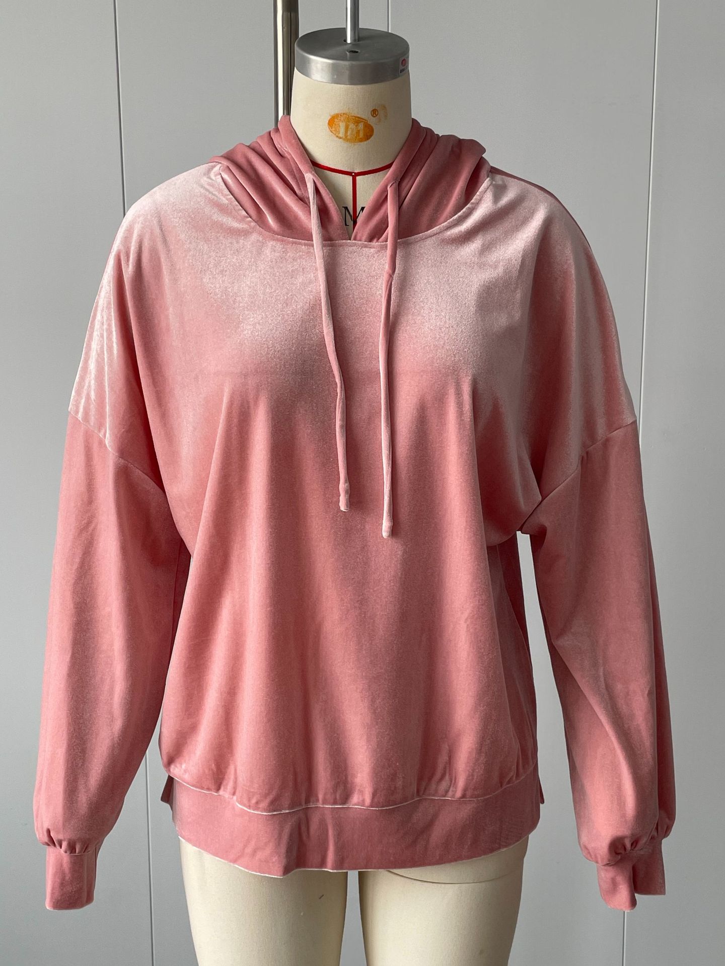 Women's Velvet Hooded Sweatshirt Loose Long Sleeve Pullover with Drawstring