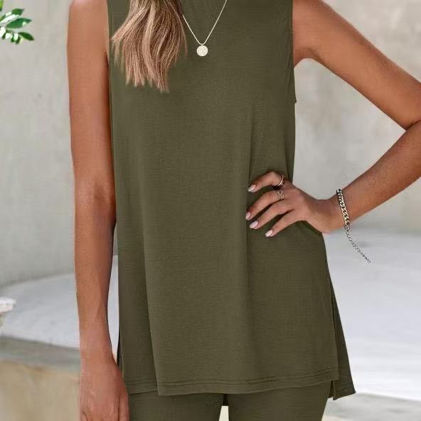Solid Sleeveless Tank and Shorts Set for Women