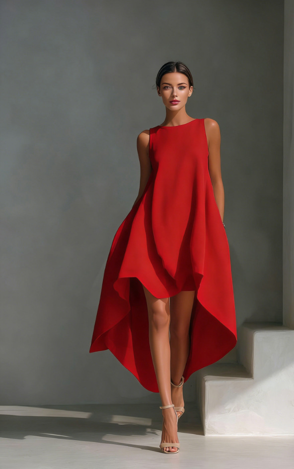 Women's Summer Sleeveless Round Neck Solid Color Flowy Midi Dress