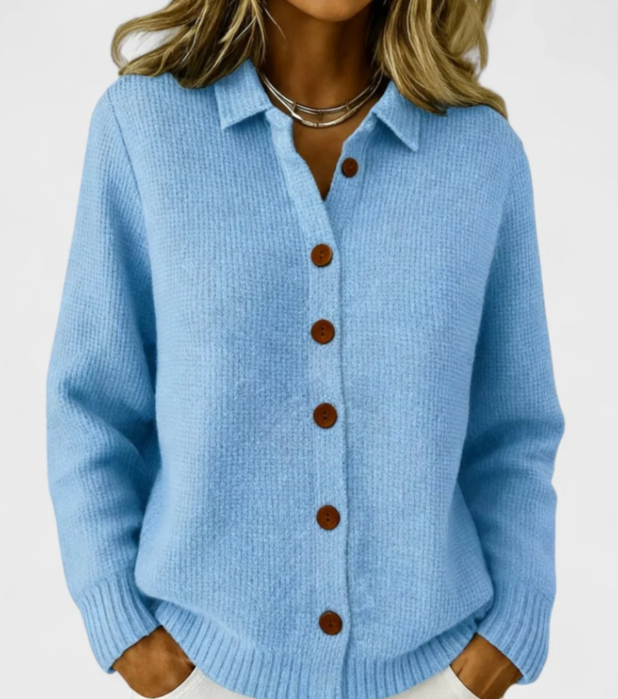 Button-Down Knit Cardigan with Collar Solid Color Casual Women's